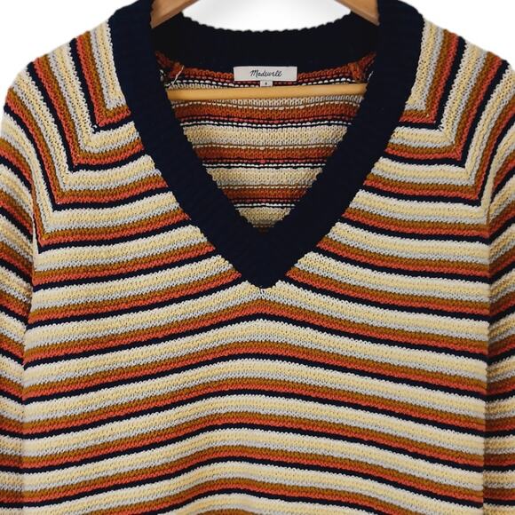 Madewell SZ S Arden V-Neck Crop Striped Pullover Sweater In Stripe - Picture 3 of 7